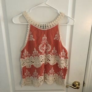 Coral and Lace Tank Top from New Look